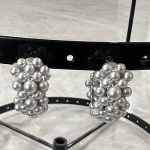 Elegant Silver Pearl Cluster Earrings